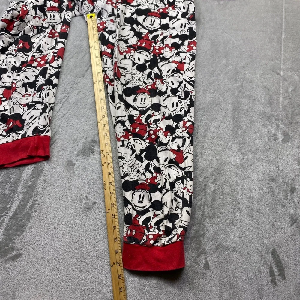Disney Minnie Mouse All Over Print Hooded Pajama Onesie‎ Sleepwear Red Trim Sz M - Picture 2 of 11